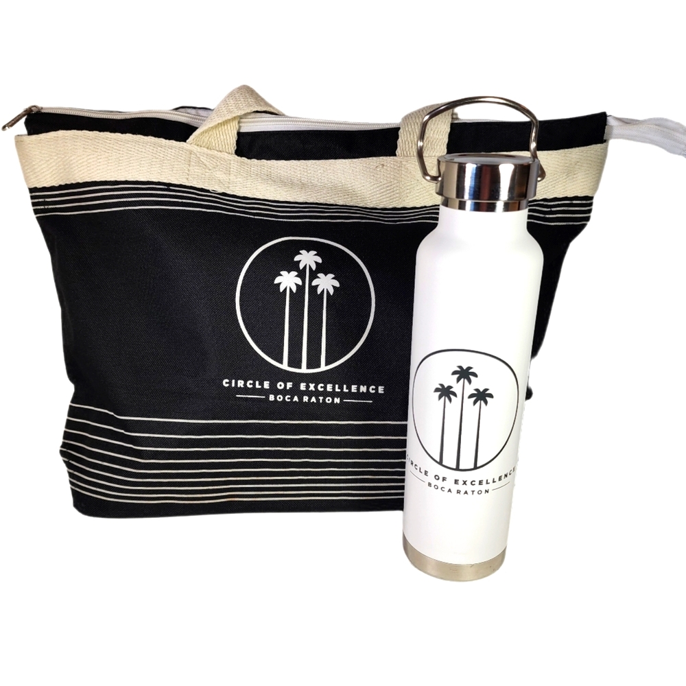 Boca Raton "Circle of Excellence"  Tote Beach Bag w/Leeds Insulated Bottle.